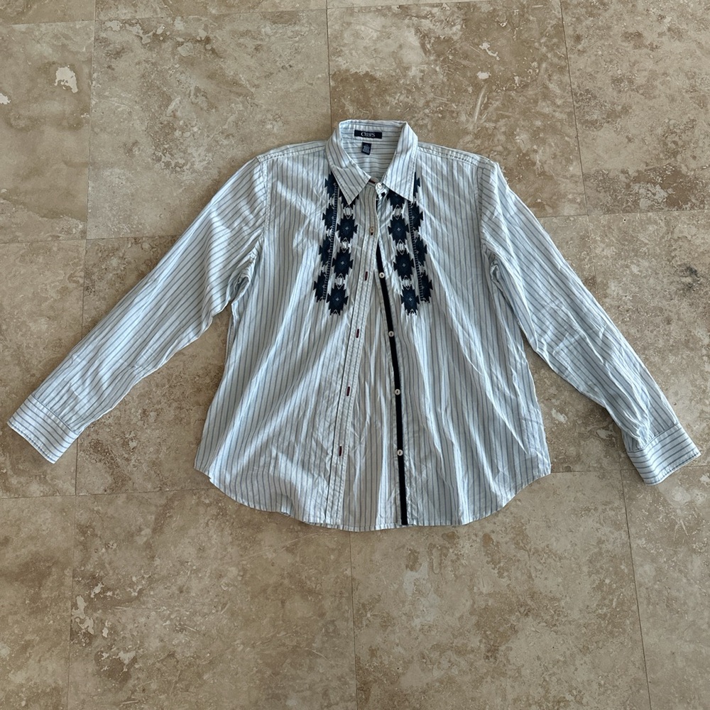 Chaps Blue and White Striped Shirt